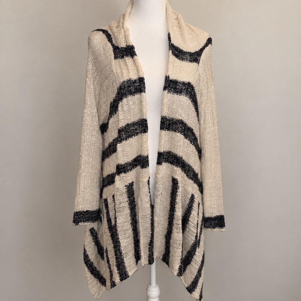 ENERGE 2X Striped Open Front Knit Cardigan Boho Hippie Festival Oversized